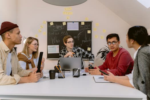 Group of people discussing ideas in a focus group